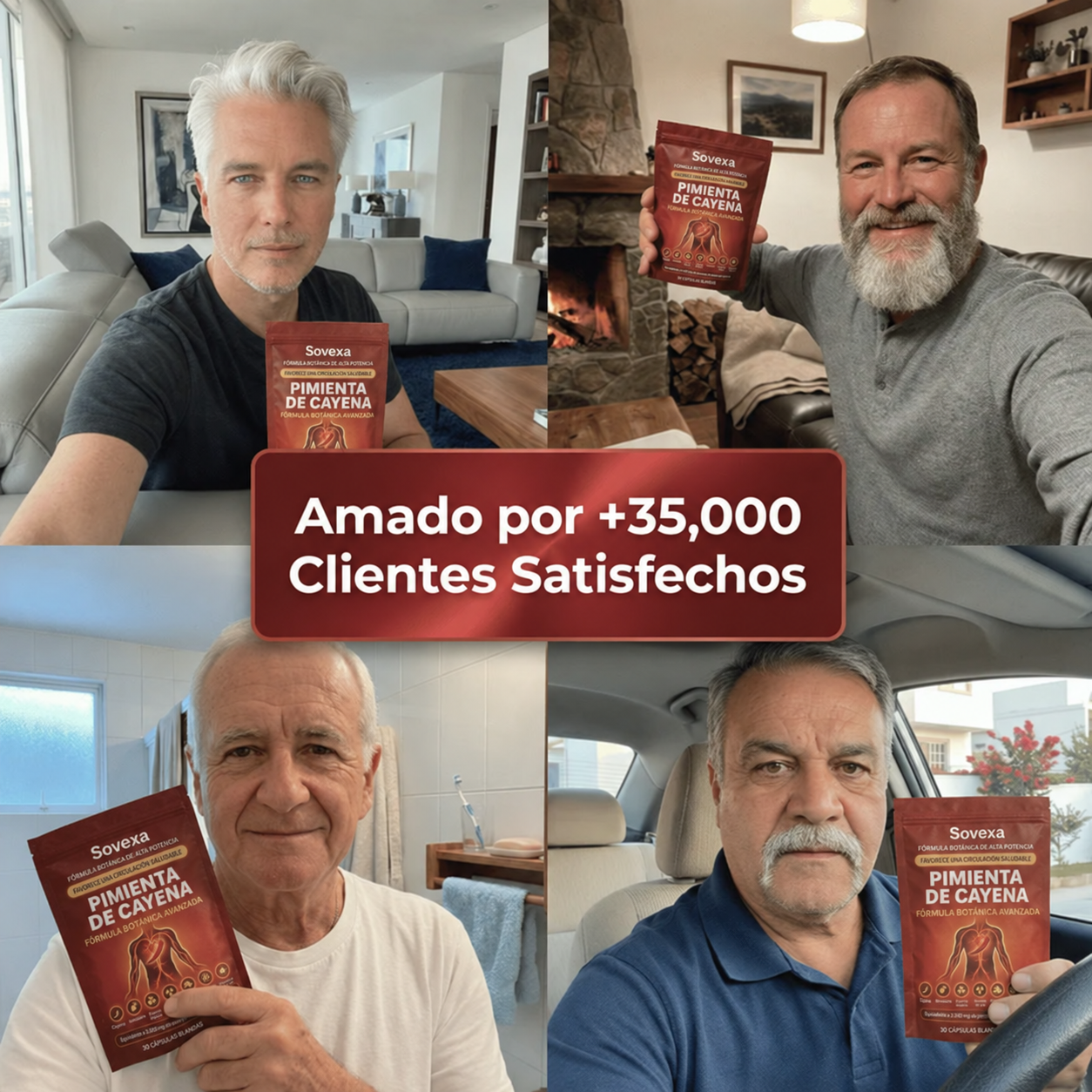 Cuatro clientes de la comunidad Sovexa con el producto